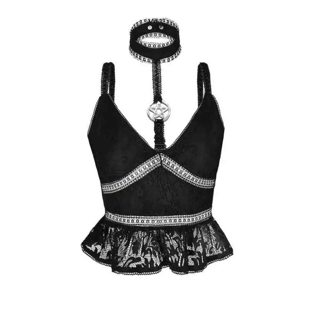 Restyle - Pentagram Lace Sleeveless top - Black